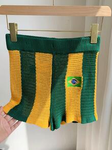 Comfortcana Women's Flag Embroidery Elastic Waist Casual Knit Shorts - Multicolor - View 3