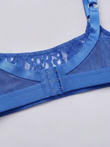 ELLERISSA Plus Size Blue Lace Crop Top Bra & Panty Set - Blue - View 6