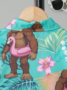 Camisa de manga corta con patrón de vacaciones lindo para niño preadolescente, adecuada para playa, viajes, escuela, campus, universidad - Multicolor - Ver 5