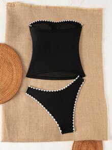 Swim Lushoire Bộ bikini hai mảnh dành cho nữ, họa tiết da báo đen, kiểu dáng phối nhiều mảnh, gồm áo hai dây và quần tam giác, thích hợp mặc đi biển mùa hè. - màu đen - Xem 2