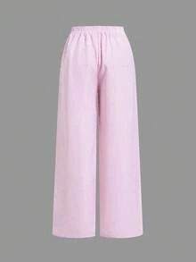 SHEIN Tall CURVE 大码弹力腰直筒宽松条纹裤，夏季百搭 - 彩色 - 查看 10