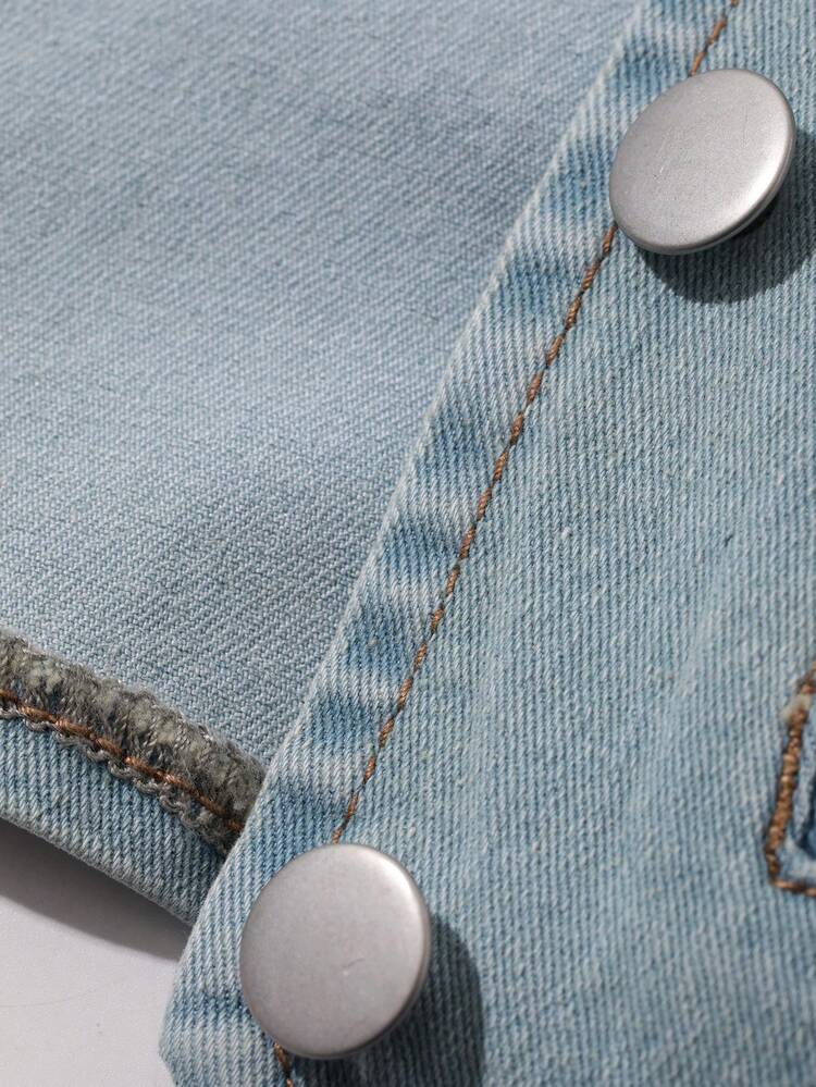 Livesso Women's V-Neck Sleeveless Denim Vest - Light Wash - View 7