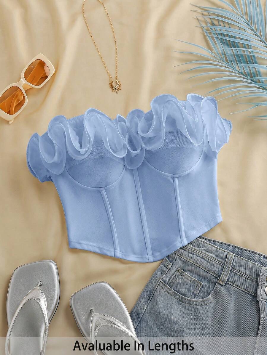 SHEIN Tall CURVE Plus Size Women Solid Color Casual Versatile Daily Wear Tube Top - Baby Blue - View 1