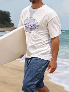 DAZY Men's Short Sleeve T-Shirt With Yacht & Letter Print - White - View 5