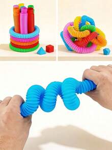 MINKOJA 10Pcs Colorful Pop Tubes Sensory Fidget Toys For Kids - Creative Stretch And Pull Pipes For Fine Motor Skills Development - Educational DIY STEM Toy Set - Multicolor - View 2