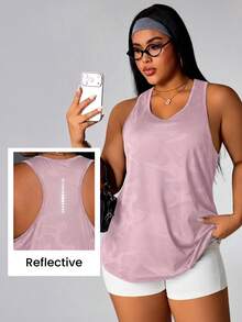 SHEIN Rhythm Era Áo tank top thể thao thoáng khí, màu trơn, cỡ lớn - Màu Hồng baby - Xem 3