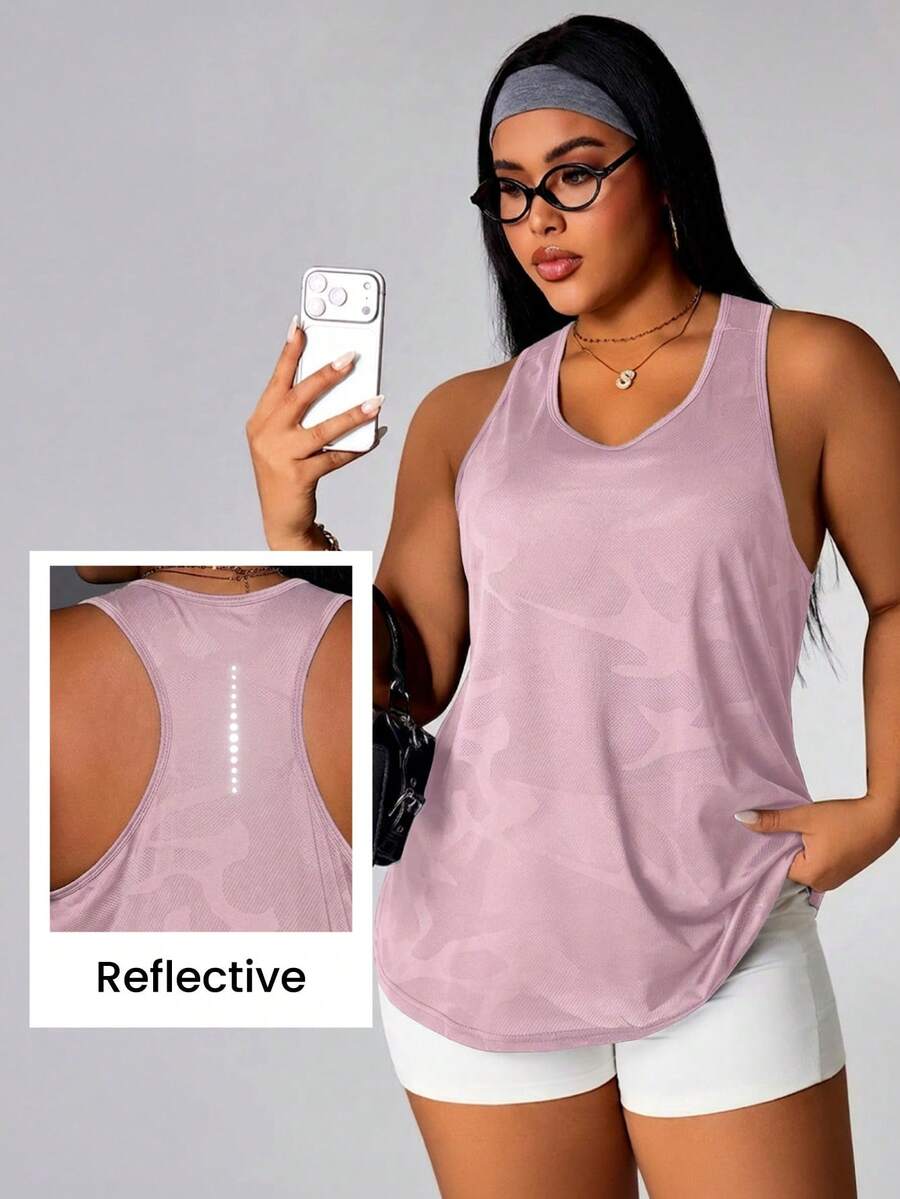 SHEIN Rhythm Era Top deportivo de talla grande de unicolor y transpirable - Rosa Pálido - Ver 1