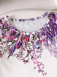 SHEIN Elladie kids Young Girl Floral Print T-Shirt + Solid Color Bow Decor Shorts Set - Purple - View 5