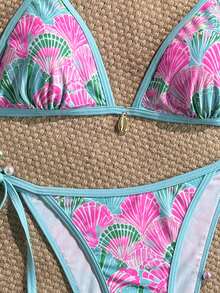 Swim Mod 2026 Spring/Summer Seashell Print Bikini Set, Ins Style Fresh & Minimalist, Flattering Two Pieces Swimwear For Beach Vacation - Multicolor - View 5