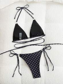 Swim SXY Đồ bơi bikini nữ họa tiết chấm bi, cổ yếm, cúp tam giác, cạp thấp - Nhiều màu - Xem 2