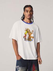 SCOOBY-DOO X SHEIN Áo thun nam in hình hoạt hình phong cách thường ngày, thích hợp cho mùa hè. - trắng - Xem 4