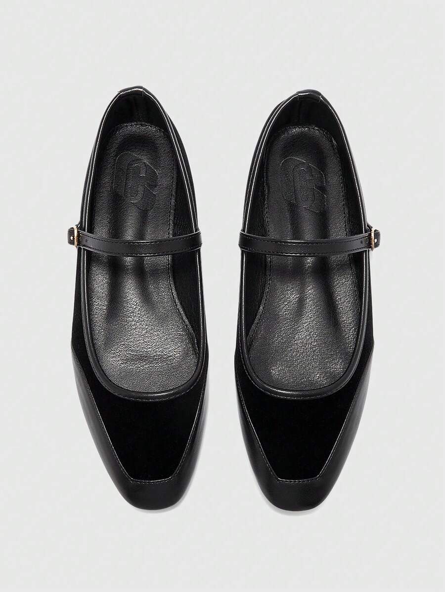 CUCCOO BIZCHIC Sepatu Flat Wanita Musim Semi dengan Gesper Sederhana dan Elegan, Modis, Serbaguna, untuk Santai, Kerja, dan Perjalanan. - tinta hitam - View 1