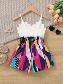 SHEIN Young Girl Contrast Color Shell Trim Sleeveless Jumpsuit, Summer - Multicolor - View 2