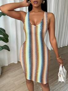 Eryvara Đầm ôm sát không tay xếp ly nhuộm màu tie-dye cho mùa năm mới. - Nhiều màu - Xem 4