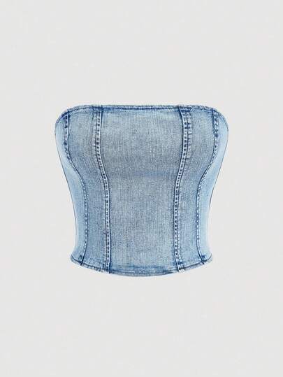 SHEIN MOD 女士时尚百搭牛仔抹胸上衣，适合约会和派对穿着
