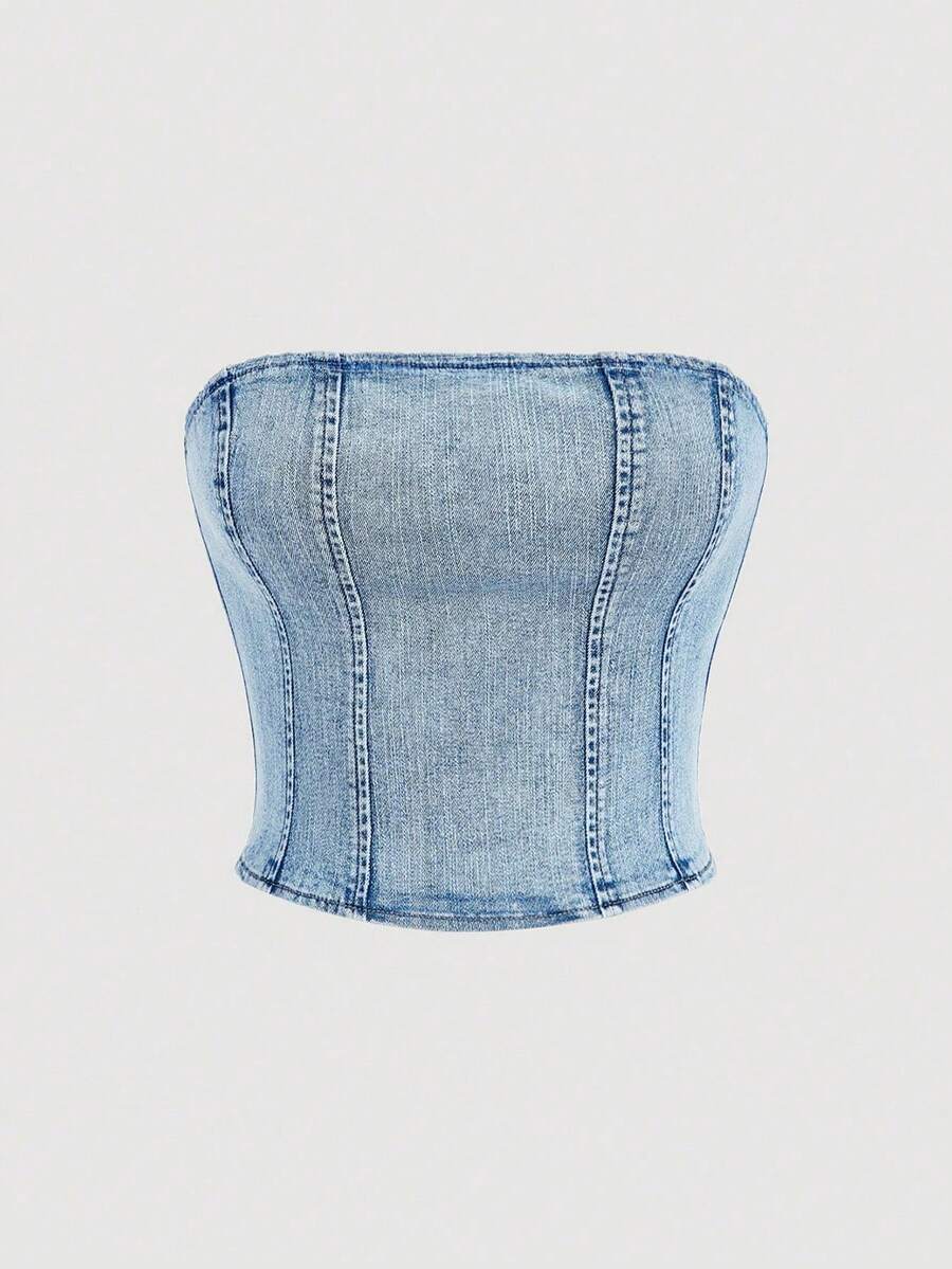 SHEIN MOD 女士时尚百搭牛仔抹胸上衣，适合约会和派对穿着