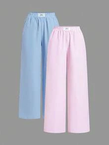 SHEIN Tall CURVE 大码弹力腰直筒宽松条纹裤，夏季百搭 - 彩色 - 查看 5