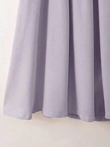 Franclia 女款純色休閒優雅圓領珍珠裝飾T恤與喇叭下擺裙 2件套，夏季辦公上班穿搭，丁香紫 - 淺灰紫 - 查看 8