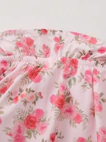 SaltGleam SaltGleam Falda con cordón en la cintura con estampado floral romántico, estilo de vacaciones en la playa - Rosa - Ver 5