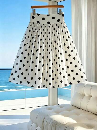 Franclia Falda corta de mujer de verano, elegante, de gasa, con estampado retro clásico de lunares en blanco y negro (con forro), adecuada para vacaciones, citas, ir al trabajo, uso diario, estilo Y2K