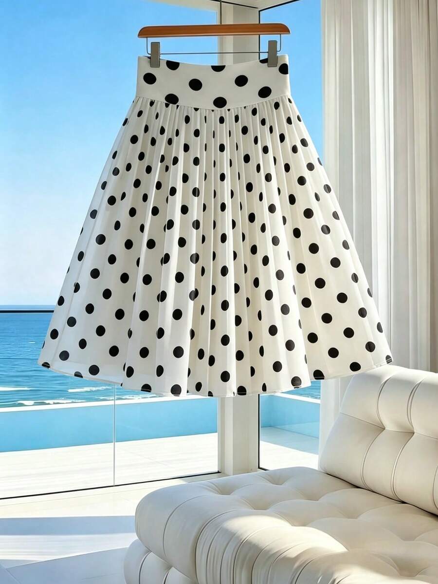 Franclia Chân váy ngắn mùa hè thanh lịch bằng chiffon họa tiết chấm bi đen trắng cổ điển dành cho nữ (có lớp lót), thích hợp cho kỳ nghỉ, hẹn hò, đi làm, mặc hàng ngày, phong cách Y2K. - Nhiều màu - Xem 1