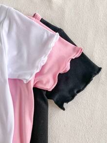 SHEIN Playful Pals 6件套女婴休闲日常黑色、粉色、白色圆领短袖上衣和松紧腰短裤套装，适合户外玩耍或舒适的春夏穿着。 - 彩色 - 查看 5