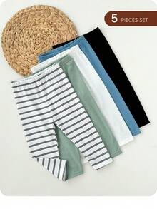 SHEIN Bộ 5 quần dài in sọc và sao cho bé trai, kiểu dáng thoải mái, thích hợp mặc ở nhà. - Nhiều màu - Xem 8