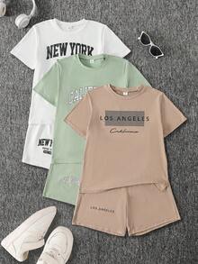6pcs Tween Boys' Casual Slogan Print Crew Neck T-Shirt And Shorts Set,White,Summer,Streetwear,School,Back-To-School Daily Sports Outfit - Multicolor - View 7