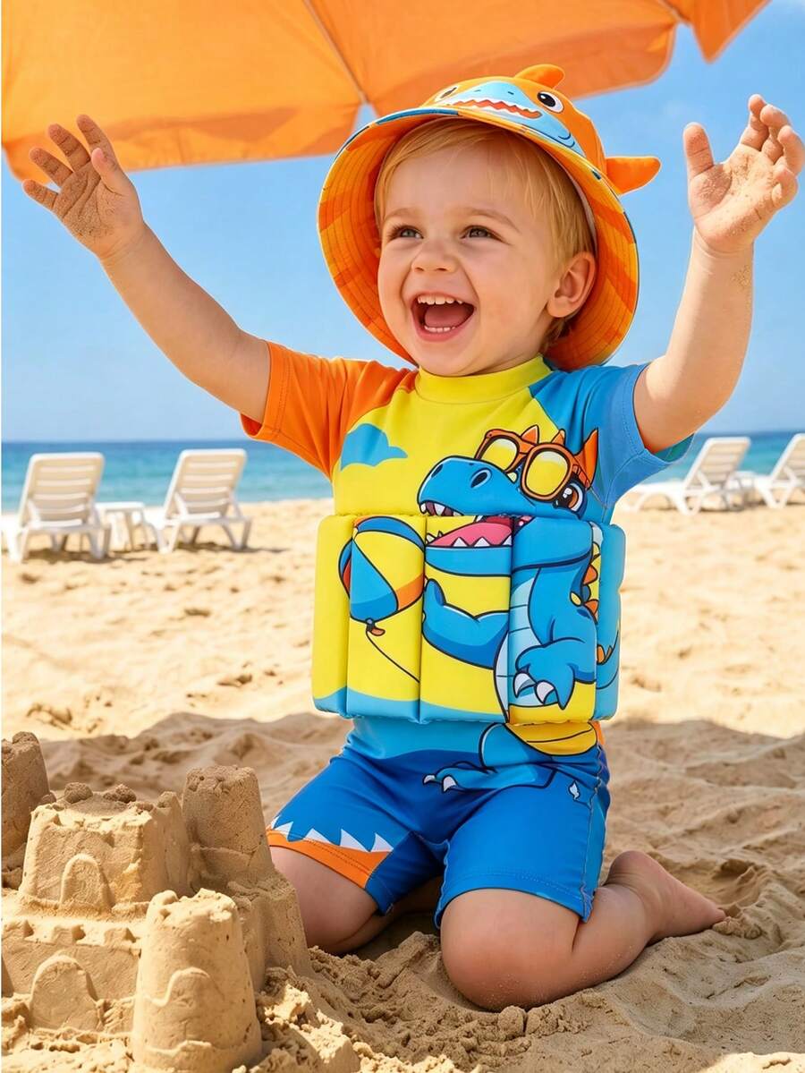Đồ bơi tay ngắn cổ tròn in hình khủng long cho bé trai có khóa kéo - Nhiều màu - Xem 1