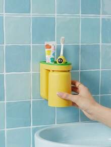 Joivida 1 chiếc hộp đựng đồ dùng nhà tắm sang trọng gắn tường, không cần khoan lỗ, dùng để đựng bàn chải đánh răng, nước súc miệng, kem đánh răng, trang sức, dao cạo râu, bộ dụng cụ chăm sóc răng miệng cho cặp đôi. - Giá đỡ cốc súc miệng - Xem 4