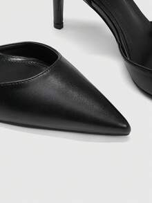 CUCCOO BIZCHIC Giày sandal cao gót mũi nhọn quai ngang mắt cá chân màu đen mờ bóng dành cho nữ, kiểu dáng thanh lịch, đa năng, phù hợp cho công sở và đi làm. - Than chì đen - Xem 7