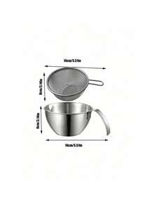 Madebyblanc 1pc/2pcs Stainless Steel Mixing Bowl With Handle And Strainer Set, Whisking Bowl For Baking, Cream Whipper, Salad Mixing Bowl With Non-Slip Bottom, Fine Mesh Sieve For Sifting Flour, Straining - Multicolor - View 9