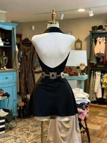 sfvsEMERY ROSE Vestido de moda de mujer con cuello drapeado de unicolorvfdw FCD1 - Negro - Ver 2