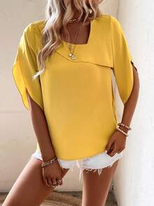 EMERY ROSE Women's Solid Color Casual Versatile Daily Wear Shirt - Yellow - View 7