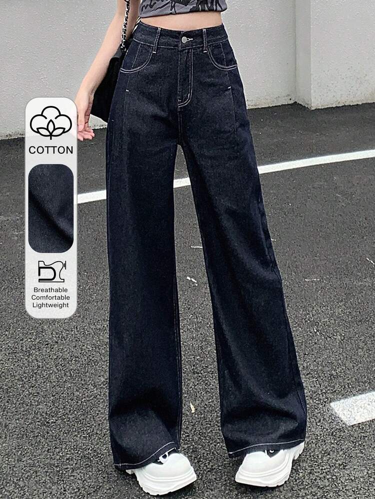 Women's Regular Waist Straight Leg Casual Jeans, Street & Urban Leisure Style