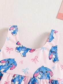 SHEIN 女童针织彩虹独角兽图案无袖连体泳衣 - 白色 - 查看 3