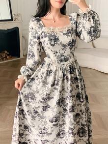 Feyla Đầm dài thanh lịch dành cho nữ, viền ren toàn thân. - Đen và trắng - Xem 6
