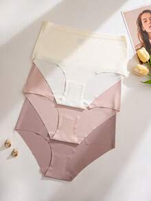 SHEIN 3pcs/Pack Comfortable Seamless Cooling Adhesive High Waist Plus Size Women Panties - Multicolor - View 4