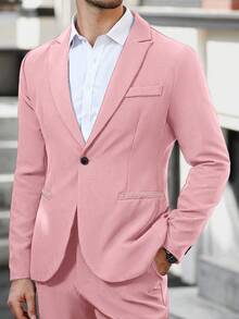 Manfinity Mode Solid Color Blazer And Pants Suit Set, Minimalist Fashion Casual Everyday Wear Wedding Suits Prom Suits Men Tuxedo Suit Formal, Ceremony - Pink - View 8