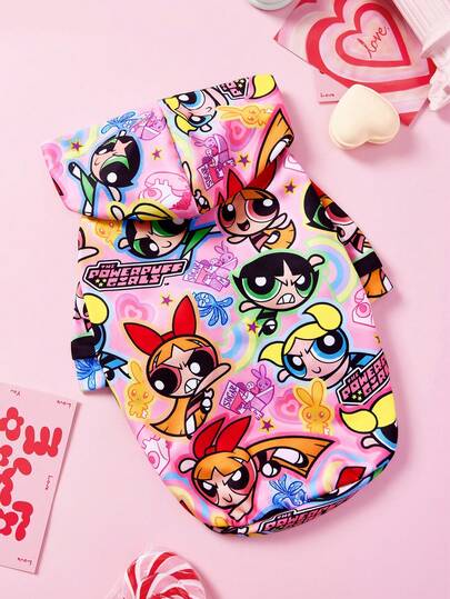THE POWERPUFF GIRLS X SHEIN 1件印花宠物连帽衫，猫狗服装，多种尺码可选，花花、泡泡、毛毛、友谊图案