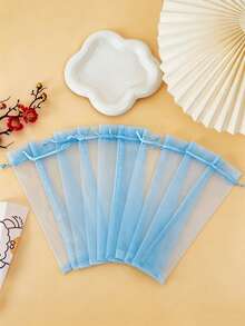 10/20/30/50/100pcs Drawstring Organza Gift Bag For Folding Hand Fan Storage, Pouches Tulle Bags,Rectangular Gift Bag, Craft Wrapping Bags Party Wedding Favor;Birthday Present,Kraft Paper Bags,First Birthday,Pink Christmas Wrapping Paper,Gift Box Small, Gift Bag(White) - Light blue - View 8