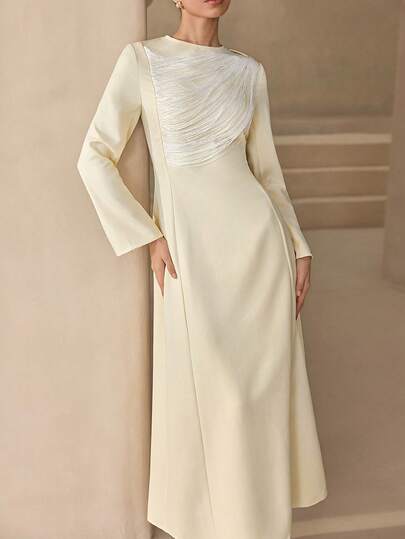 Graceveil Women's Long Light Apricot Fringe Decor Arabic Style Dress