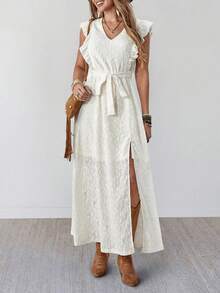 Wildy Đầm xẻ tà phong cách BOHO, kiểu dáng thường ngày, thích hợp cho lễ hội nhạc đồng quê, chất liệu vải dệt họa tiết, thích hợp cho nữ mùa hè. - Màu be - Xem 6