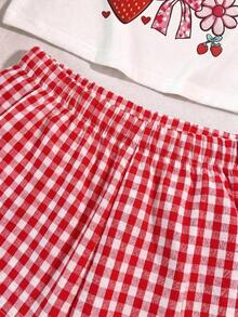 SHEIN 两件套少女碎花修身白色短袖T恤上衣和宽松短裤套装，夏季服装 - 彩色 - 查看 5