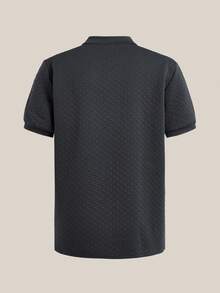 VeloEdit 男士純色休閒通勤短袖 Polo 衫，黑色與灰色，老錢風極簡風格，男友風男裝上衣 - 灰色 - 查看 2