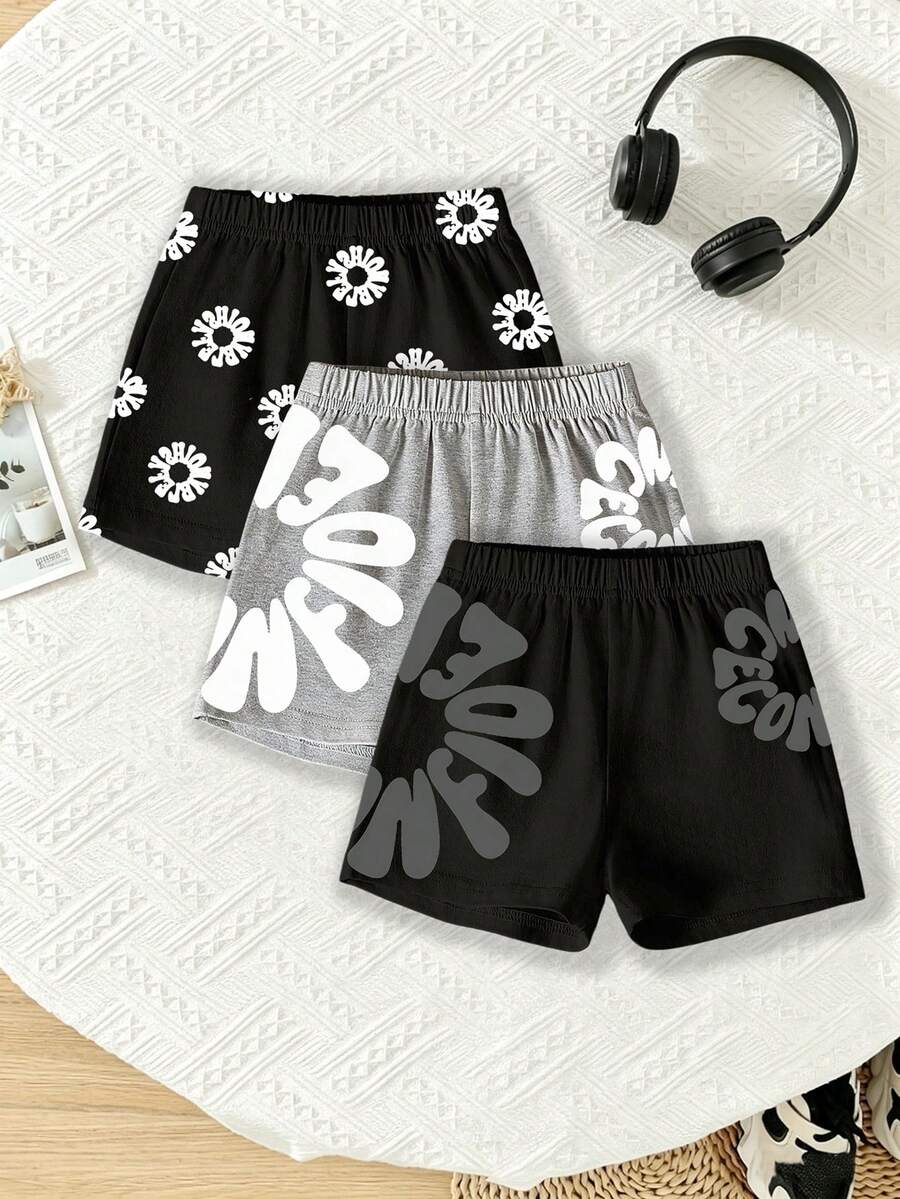 Bộ 3 quần short thể thao thoải mái, đa năng dành cho bé trai, với họa tiết hình tròn ngộ nghĩnh và thiết kế khẩu hiệu tiếng Anh tối giản, phù hợp cho mùa xuân/hè, mặc thường ngày, đi học, hoạt động ngoài trời, làm quà tặng. - Nhiều màu - Xem 1