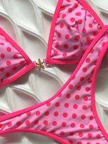 Swim Mod Spring/Summer Solid Color Triangle Wireless Halter Backless Top And Swim Shorts Women Sexy Bikini Set For Beach Vacation - Watermelon Pink - View 5
