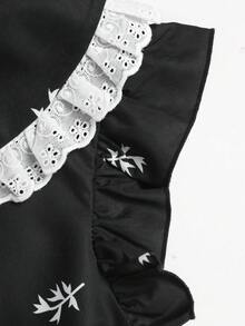 SHEIN Vestido informal y cómodo de manga abullonada con estampado floral ditsy y volantes de contraste suave para niñas preadolescentes, en estilo patchwork blanco y negro, con estilo princesa, para uso formal, conjunto a juego con hermana, vestido de fiesta, adecuado para uso diario, vacaciones, reuniones familiares y ocasiones especiales, estilo de hermanas, primavera/verano, lindo, elegante, dulce, retro, de moda. Conjunto a juego para mamá e hija, hermanas. - Negro - Ver 5
