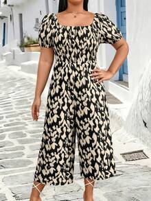 Ceyna Jumpsuit Kasual Musim Panas Ukuran Besar Motif Leopard untuk Liburan, Warna Hitam Formal - Hitam dan Putih - View 4