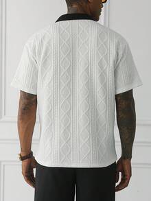 HUEFORM 男士几何纹理短袖 Polo 衫，撞色设计，时尚百搭 - 白色 - 查看 4